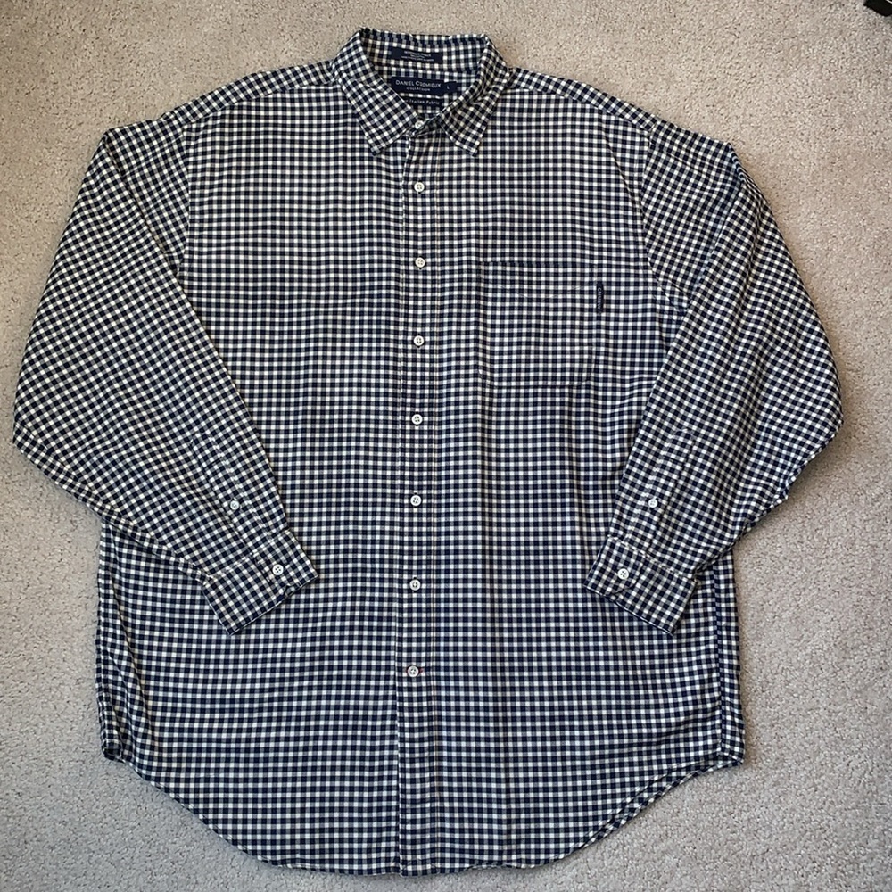 Daniel Cremieux Button Up Shirt Long Sleeves Navy Gingham Italian Cotton Large